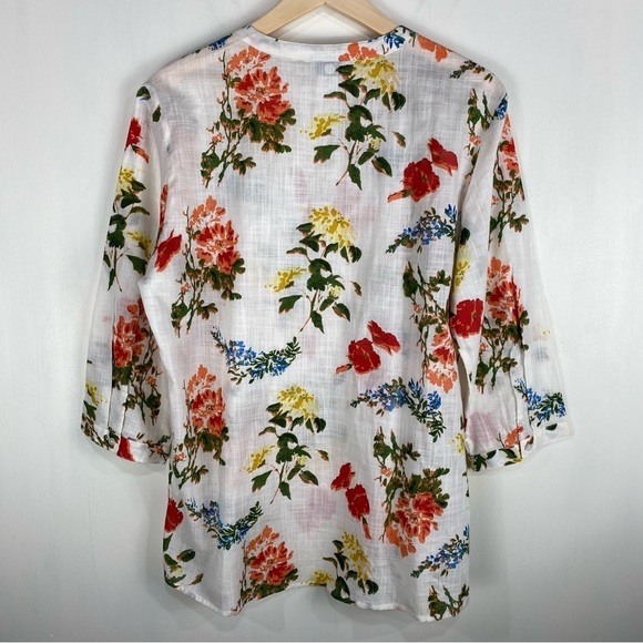 Salon Studio 100% Cotton Floral‎ Print 3/4 Button Up Down Shirt Top Blouse Large - Picture 6 of 6